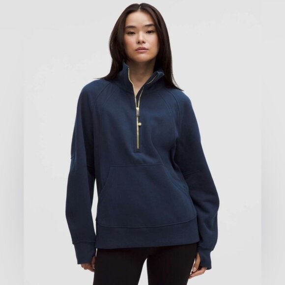 lululemon athletica Sweaters - Lululemon Scuba Oversized Funnel-Neck Half Zip *LongClub Blue / Gold
